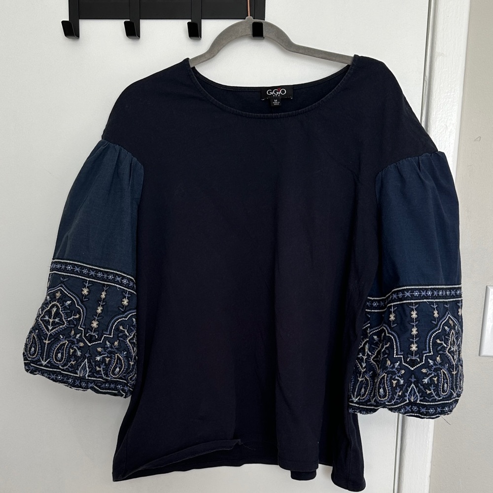 Elegant Navy Embroidered Blouse